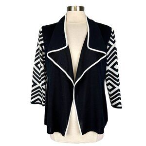 Misook Womens Black White Geometric Pattern Open Cardigan Sweater size Small